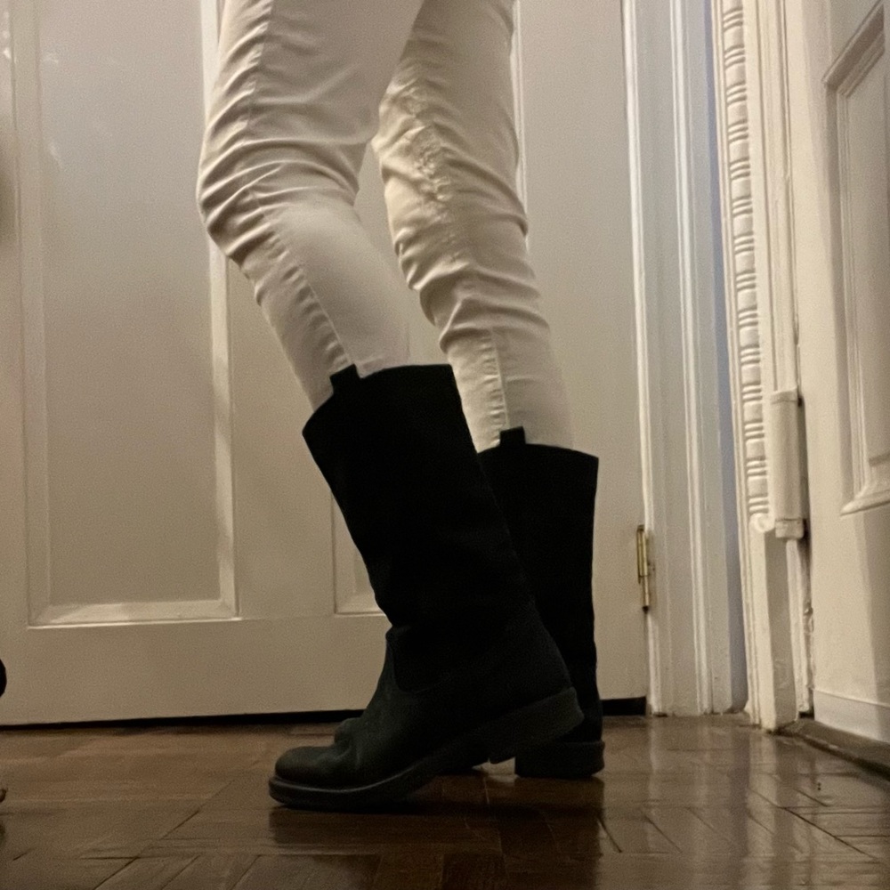 Pull on black suede boots from Italy